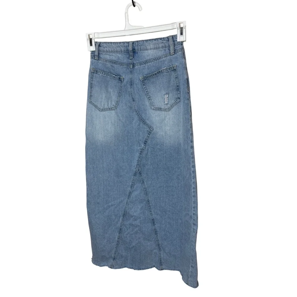 RSQ Women's Blue‎ Denim Maxi Skirt High Rise Slit Size 24